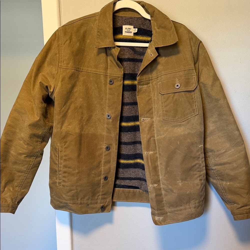 Mens Wool-Lined Waxed Trucker Jacket -M